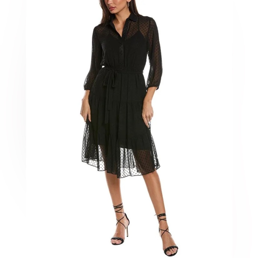 Nanette Lepore Black Sheer Polka Dot Midi Dress